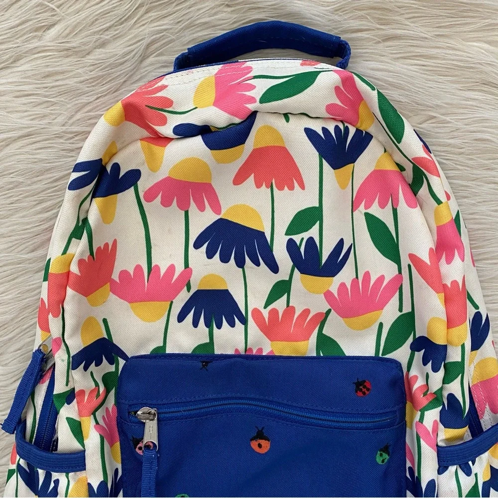 Hanna Andersson Floral Pink Blue Ladybug Embroidered Pocket Girls Kids Backpack